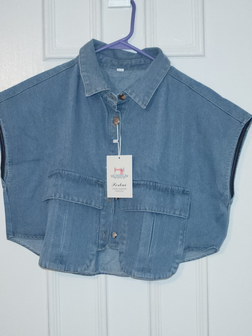 Denim Blue Cropped Shirt Top